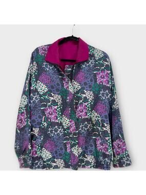 Vintage 80s Silk Reversible Jacket Funky Geometric Solid Fuschia Pink Oversized
